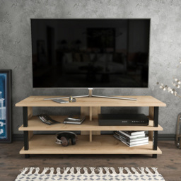 Decorotika Pueblo 4 Open Shelf Black and Oak Wide TV Unit - Size: 47 x 120 x 45cm - Multi - Wilko - thumbnail 5