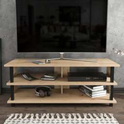 Decorotika Pueblo 4 Open Shelf Black and Oak Wide TV Unit - Size: 47 x 120 x 45cm - Multi - Wilko