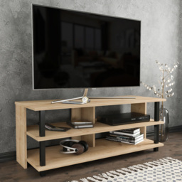 Decorotika Pueblo 4 Open Shelf Black and Oak Wide TV Unit - Size: 47 x 120 x 45cm - Multi - Wilko - thumbnail 7