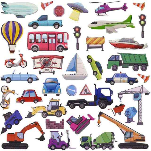 Walplus City Transport Heavy Construction Vehicle Double Sided Reusable Foam Window Sticker 69 Piece - Size: 0.3 x 30 x 55cm - Multi - Wilko - image 1