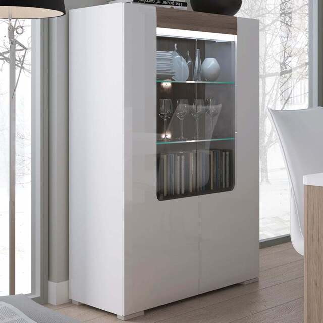 Florence Toronto 2 Door White and San Remo Oak Low Glazed Display Cabinet - Furniture To Go - Wilko - image 1