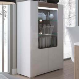 Florence Toronto 2 Door White and San Remo Oak Low Glazed Display Cabinet - Furniture To Go - Wilko
