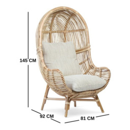 Desser Rattan Loft Egg Chair with Jasper Cushion - Size: Single - Cream - Wilko - thumbnail 7