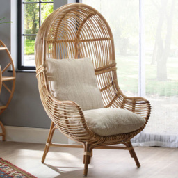 Desser Rattan Loft Egg Chair with Jasper Cushion - Size: Single - Cream - Wilko