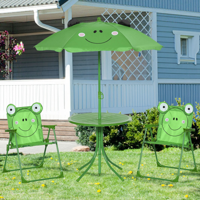 Outsunny Kids Frog Foldable Picnic Dining Set with Parasol - Size: 2 Seater - Green - Wilko - image 1
