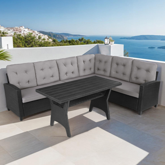 tectake Catania 6 Seater Garden Furniture Set with Cushions - Black - Wilko - image 1