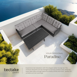 tectake Catania 6 Seater Garden Furniture Set with Cushions - Black - Wilko - thumbnail 5