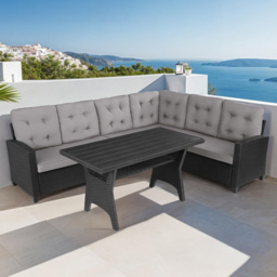tectake Catania 6 Seater Garden Furniture Set with Cushions - Black - Wilko - thumbnail 1
