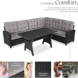tectake Catania 6 Seater Garden Furniture Set with Cushions - Black - Wilko - thumbnail 4