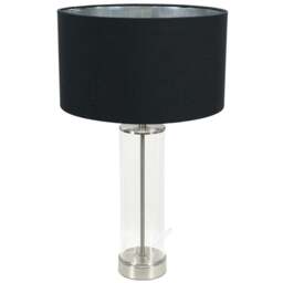ValueLights Balan Chrome Glass LED Table Lamp with Black and Chrome Lamp Shade - Size: 56 x 35 x 35cm - White - Wilko