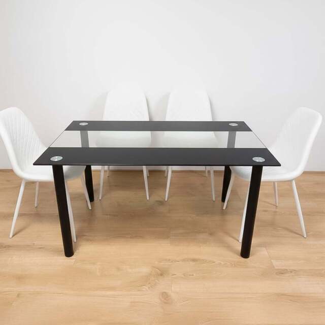 Portland Kosy Koala 4 Seater Modern Gem Pattern Glass Dining Set Black and White - Clear - Wilko - image 1