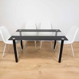 Portland Kosy Koala 4 Seater Modern Gem Pattern Glass Dining Set Black and White - Clear - Wilko