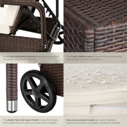 tectake Mixed Brown 6 Level Adjustable Sun Lounger with Soft Pillow and Wheels - Size: 33 x 70 x 200cm - Wilko - thumbnail 5