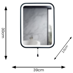 ValueLights Matt Black Rectangle Battery Operated Mirror with Pull Switch - Size: 40 x 30.5 x 3cm - Wilko - thumbnail 6