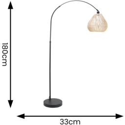 ValueLights Louis Rattan Teardrop Shade Black Curved LED Floor Lamp - Size: 180 x 33 x 104cm - Wilko - thumbnail 5