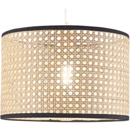 Happy Homewares Natural Wicker Rattan Drum Shaped Pendant Shade with Black Cotton Trims - Size: 20 x 30 x 30cm - Brown - Wilko - thumbnail 7
