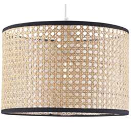 Happy Homewares Natural Wicker Rattan Drum Shaped Pendant Shade with Black Cotton Trims - Size: 20 x 30 x 30cm - Brown - Wilko - thumbnail 1