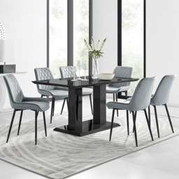 Furniturebox Molini Cesano 6 Seater Dining Set Black Gloss and Grey - Wilko - thumbnail 1