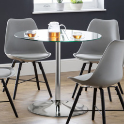 Julian Bowen Kudos 4 Seater Pedestal Dining Table Chrome and Glass - Multi - Wilko