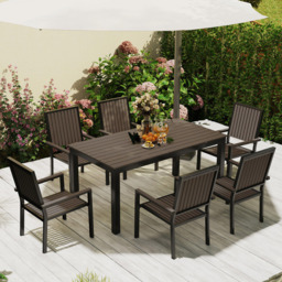Outsunny 6 Seater Garden Dining Set Brown - Wilko - thumbnail 4