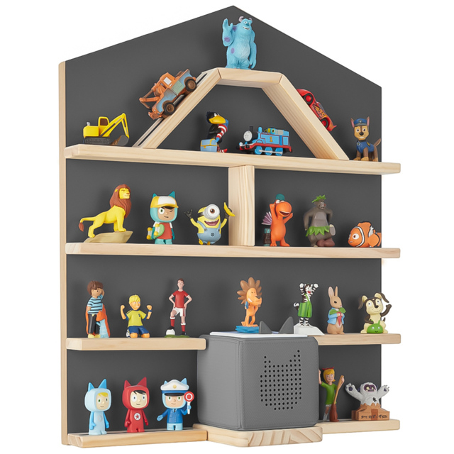 tectake Mylittle Story Anthracite House Design Wall Mounted Floating Shelf - Size: 60 x 50 x 15.5cm - Grey - Wilko - image 1
