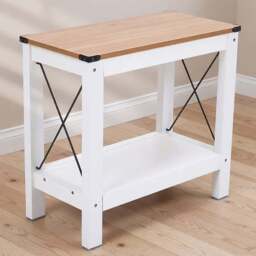 Living and Home Single Shelf White Side Table - Size: 55.7 x 60 x 31cm - White + Natural - Wilko