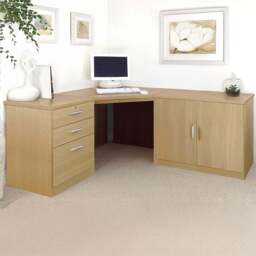 R White Cabinets 2 Door 3 Drawer Light Brown Set-13 Corner Desk - Size: 72.8 x 179 x 141.9cm - Wilko