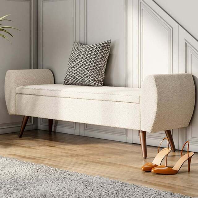 Living and Home Teddy Fur Upholstered Storage Bench - Cream - Wilko - image 1