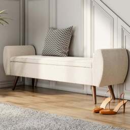Living and Home Teddy Fur Upholstered Storage Bench - Cream - Wilko