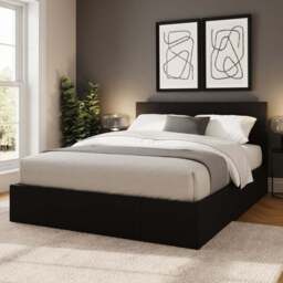 GFW King Size Black Faux Leather End Lift Ottoman Bed with Bonnell Mattress - Wilko