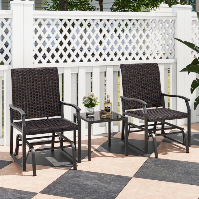 Costway 2 Seater Brown Patio Set with Tempered Glass Coffee Table - Wilko - image 1