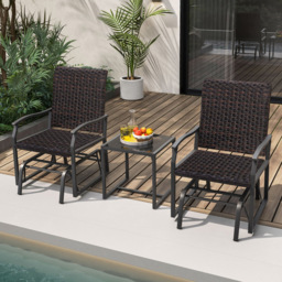 Costway 2 Seater Brown Patio Set with Tempered Glass Coffee Table - Wilko - thumbnail 4