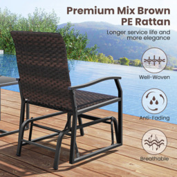 Costway 2 Seater Brown Patio Set with Tempered Glass Coffee Table - Wilko - thumbnail 6