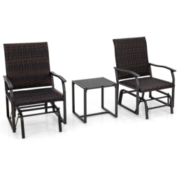 Costway 2 Seater Brown Patio Set with Tempered Glass Coffee Table - Wilko - thumbnail 3