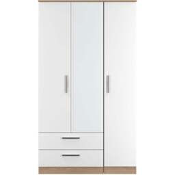 Crowndale Contrast 3 Door 2 Drawer White Matt and Bardolino Oak Mirrored Wardrobe Ready Assembled - White Matt & Bardolino Oak - Wilko - thumbnail 3