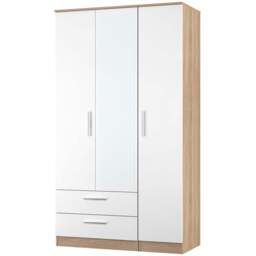 Crowndale Contrast 3 Door 2 Drawer White Matt and Bardolino Oak Mirrored Wardrobe Ready Assembled - White Matt & Bardolino Oak - Wilko - thumbnail 5