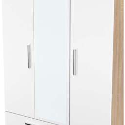 Crowndale Contrast 3 Door 2 Drawer White Matt and Bardolino Oak Mirrored Wardrobe Ready Assembled - White Matt & Bardolino Oak - Wilko - thumbnail 6