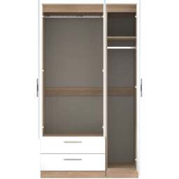 Crowndale Contrast 3 Door 2 Drawer White Matt and Bardolino Oak Mirrored Wardrobe Ready Assembled - White Matt & Bardolino Oak - Wilko - thumbnail 7