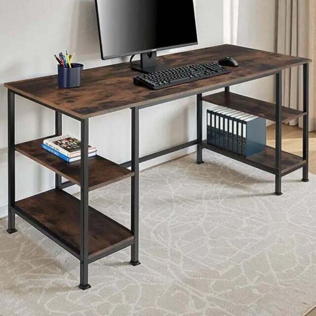 tectake 4 Shelf Industrial Dark Wood Desk - Brown - Wilko - image 1