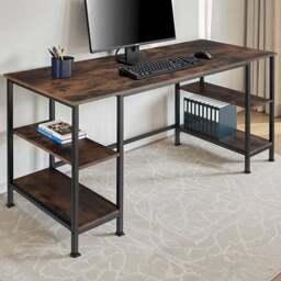 tectake 4 Shelf Industrial Dark Wood Desk - Brown - Wilko - thumbnail 1