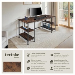 tectake 4 Shelf Industrial Dark Wood Desk - Brown - Wilko - thumbnail 7