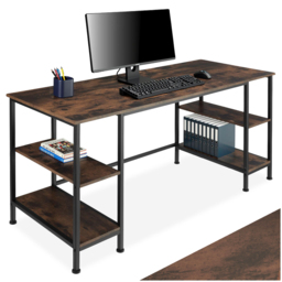 tectake 4 Shelf Industrial Dark Wood Desk - Brown - Wilko - thumbnail 3