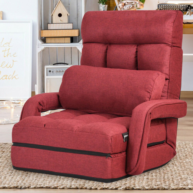 Costway Red Adjustable Foldable Recliner Floor Chair with Pillow - Size: Single - Wilko - image 1