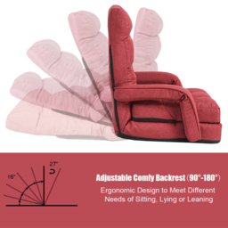 Costway Red Adjustable Foldable Recliner Floor Chair with Pillow - Size: Single - Wilko - thumbnail 6