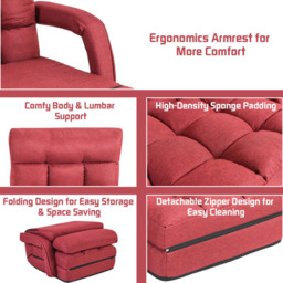 Costway Red Adjustable Foldable Recliner Floor Chair with Pillow - Size: Single - Wilko - thumbnail 7
