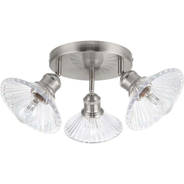 Cosylyte Milan Bathroom 3 Light Round Plate Ribbed Glass Spotlight - Size: 23 x 22.5 x 22.5cm - Silver - Wilko - image 1