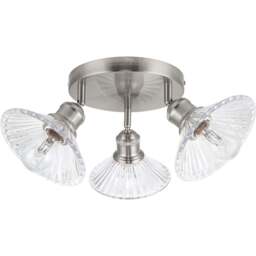 Cosylyte Milan Bathroom 3 Light Round Plate Ribbed Glass Spotlight - Size: 23 x 22.5 x 22.5cm - Silver - Wilko