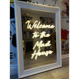 Splashbax Welcome to the Mad House Mirror White Premium Gallery Frame LED Neon Wall Art - Size: 105 x 75 x 7cm - Multi - Wilko - thumbnail 4