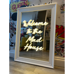 Splashbax Welcome to the Mad House Mirror White Premium Gallery Frame LED Neon Wall Art - Size: 105 x 75 x 7cm - Multi - Wilko - thumbnail 3