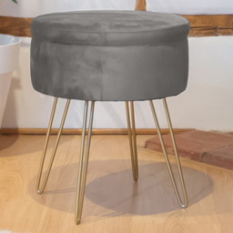 Harbour Housewares Grey and Black Velvet Round Footstool with Storage - Size: 45 x 36 x 36cm - Wilko